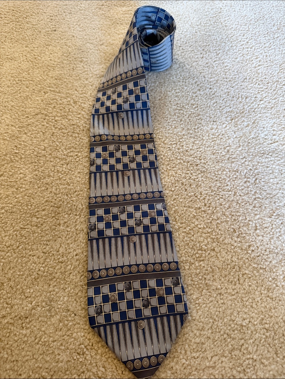 Dior Blue and Silver Geometric Silk Tie